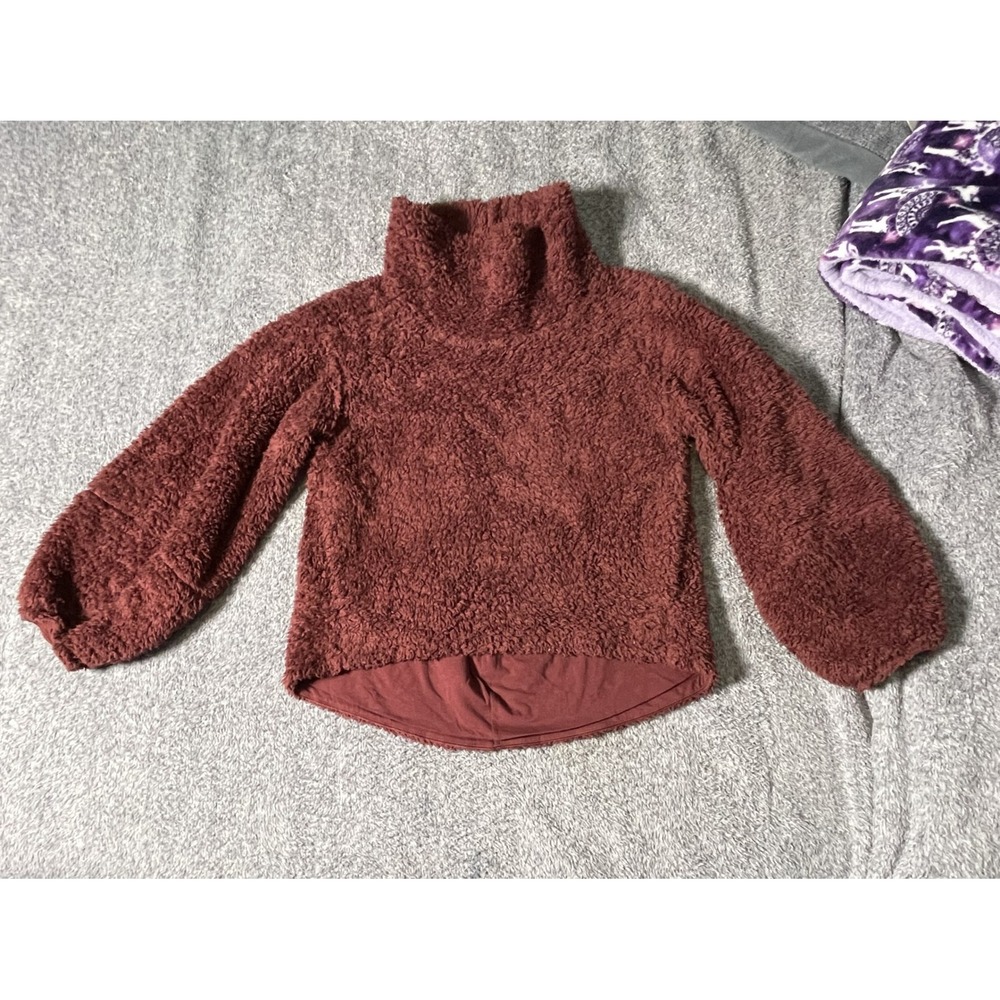 Lululemon Warm Restore Sherpa Pullover M/L Red Merlot Fleece Funnel Neck